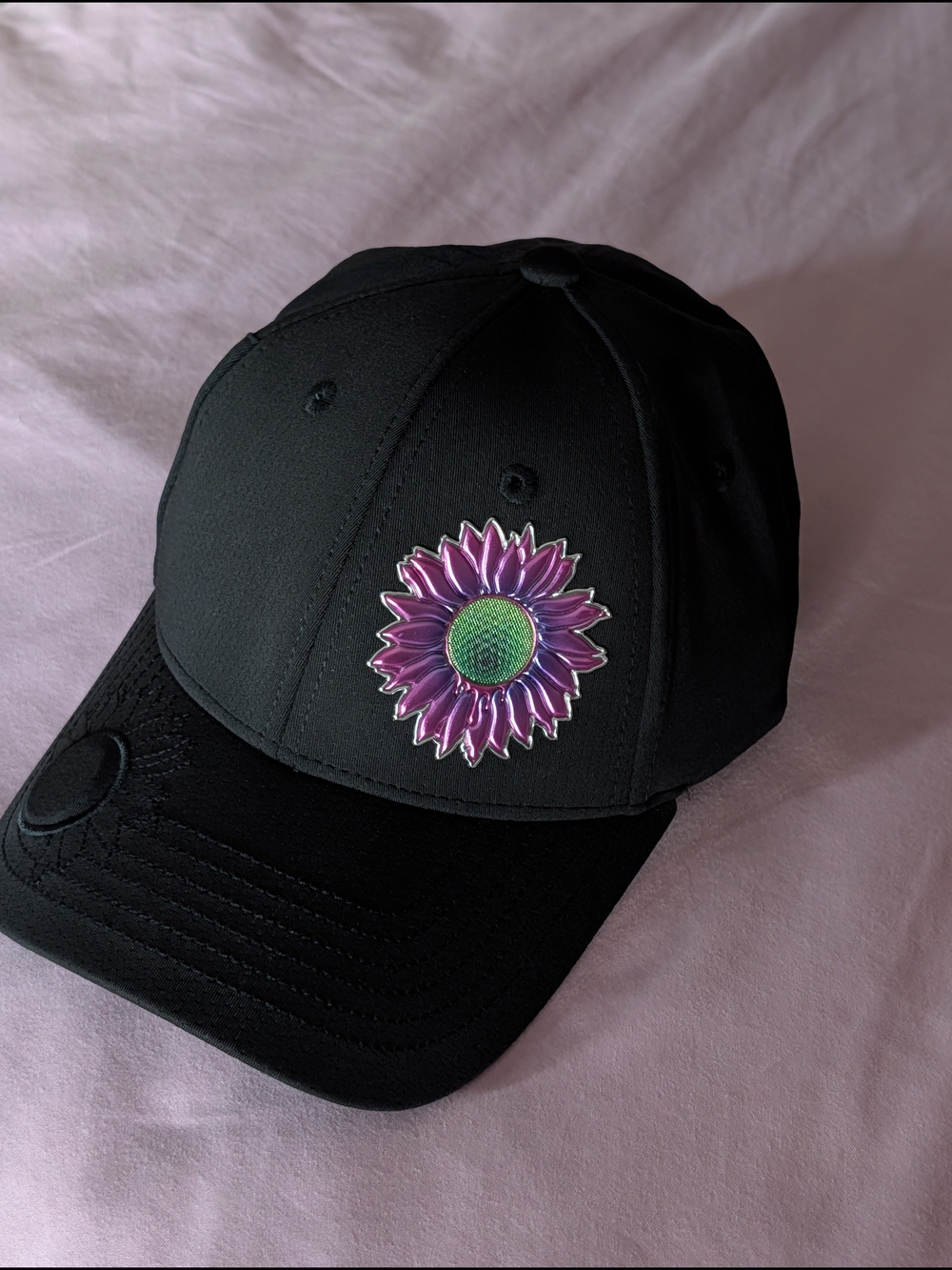Black Cap with Purple Sunflower Patch